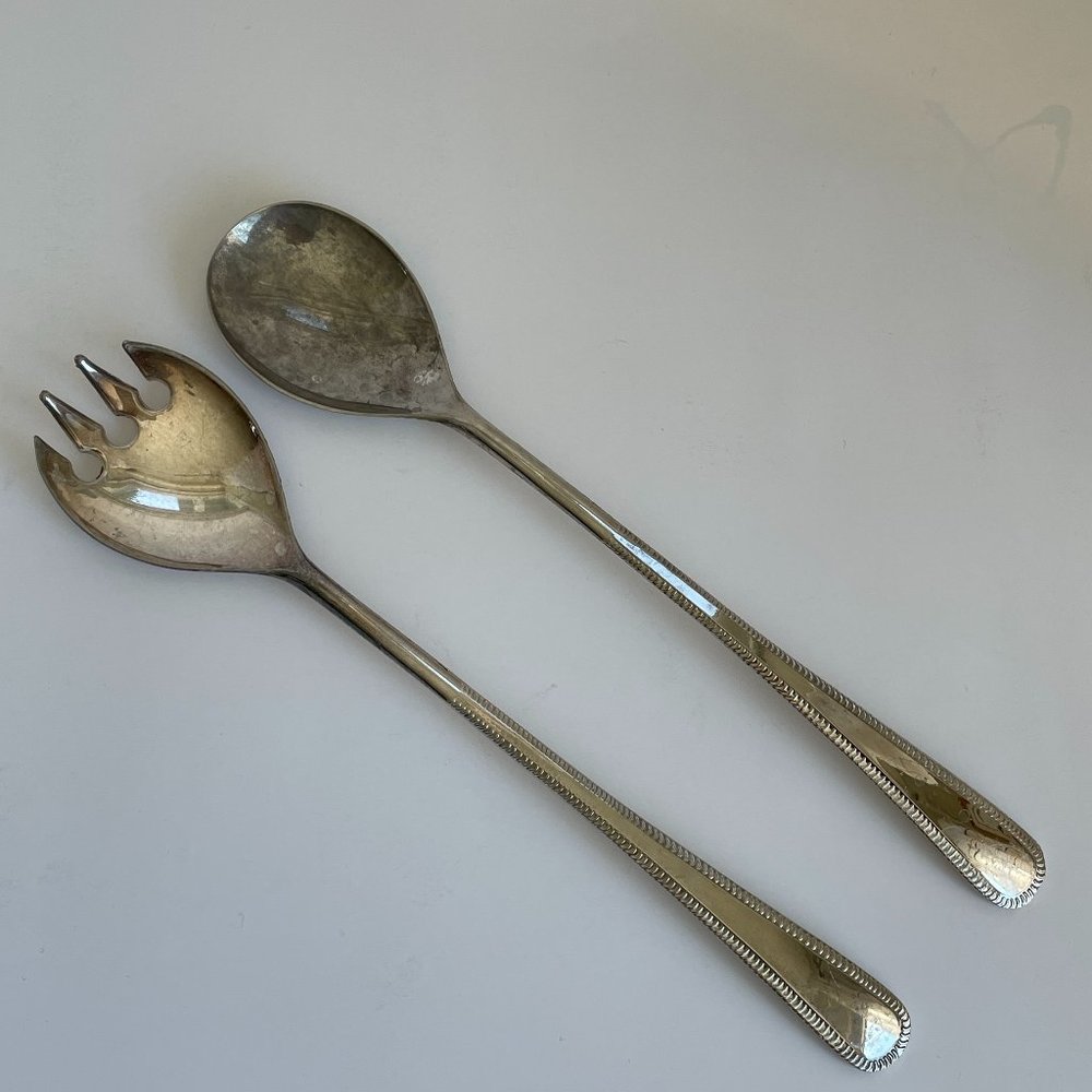 Vintage BRAMA E.P. on Zink Made in England Serving Salad Spoon Fork Set
